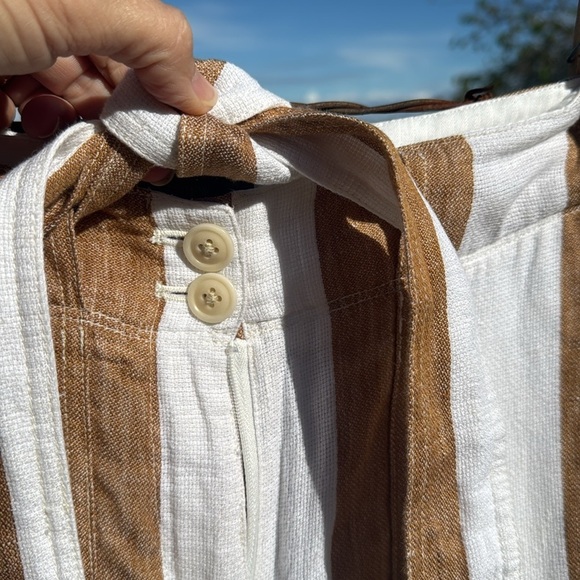 J.Crew Tie waist linen pant in stripe LARGE GOLDEN BISTRIPE Wide leg 6 - Picture 8 of 10